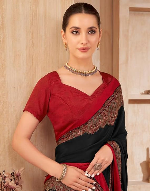Vasthrlay Womens Printed Unstitched Mauve Saree