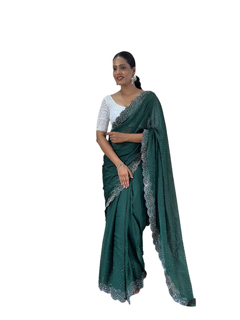 Vasthrlay Georgette Embellishments Scalloped Traditional