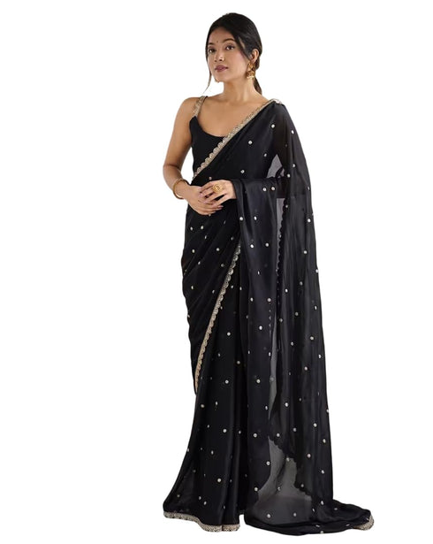 Vasthrlay Chiffon Silver Sequin Metallic