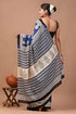 Vasthrlay Moda Hand Block Ajrakh Print Cotton Blue Saree With Blouse