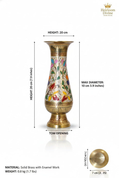 Brass Peacock Engraved Flower Vase 18 cm