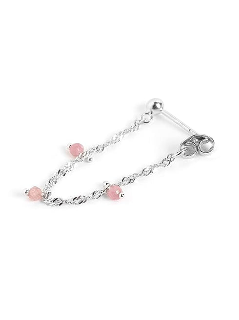 925 Sterling Silver Rhodium Plated Tourmaline Stud with Chain Earring
