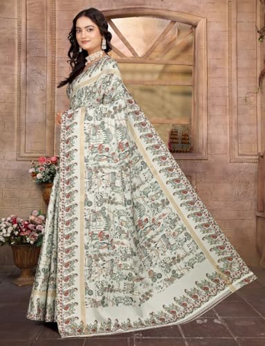 Vasthrlay Women's Cotton Kalamkari Wedding Saree With Blouse Piece