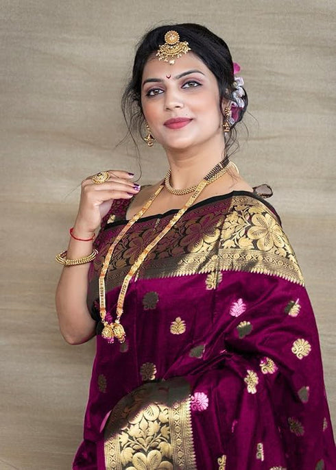 Vasthrlay Kanjivaram Wedding Banarasi Vruksh 50 Saree With Blouse Piece