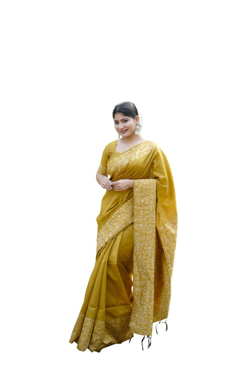 Vasthrlay Tussar Kalamkari Geometric Floral Design