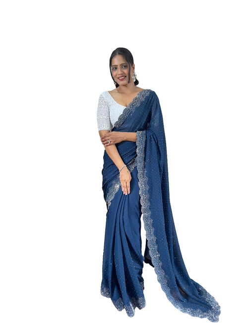 Vasthrlay Georgette Embellishments Scalloped Traditional