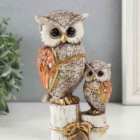 Owl Statue for Good Luck & Wisdom | Antique Multicolour Owl Showpiece for Home Decor & Office Desk