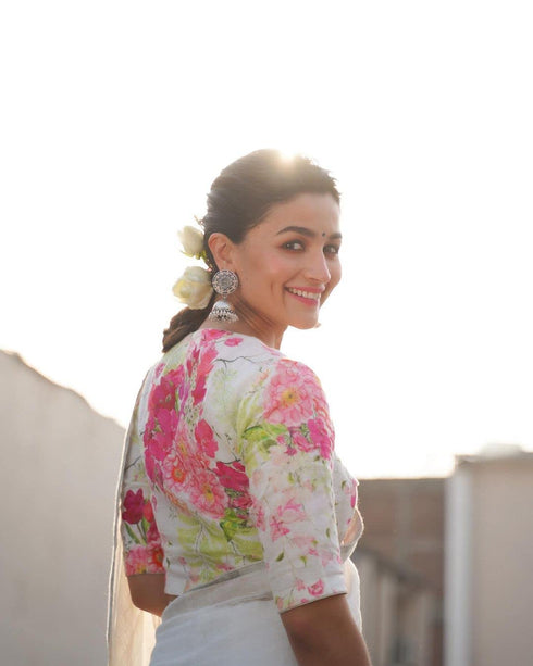 Vasthrlay Textile Digital Unstitched White Free Ethnic Wear