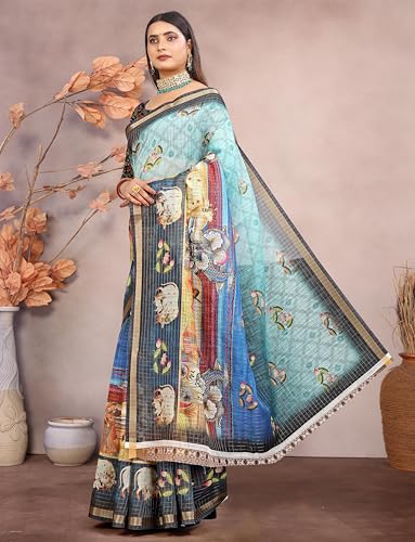 Vasthrlay Women's Cotton Kalamkari Wedding Saree With Blouse Piece