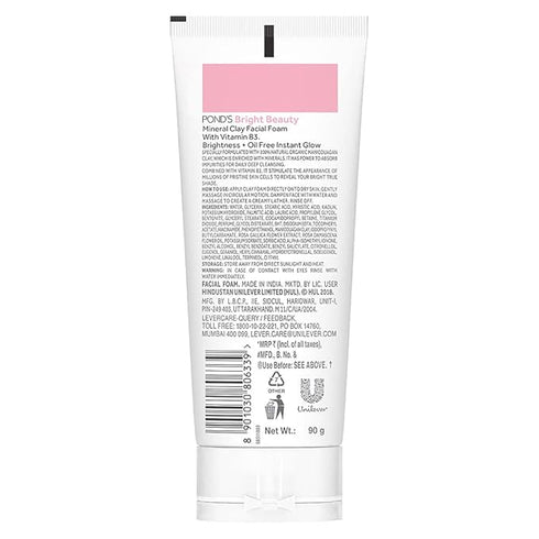 Ponds Bright Beauty Mineral Clay Vitamin B3 Oil Free Glow & Facial Foam