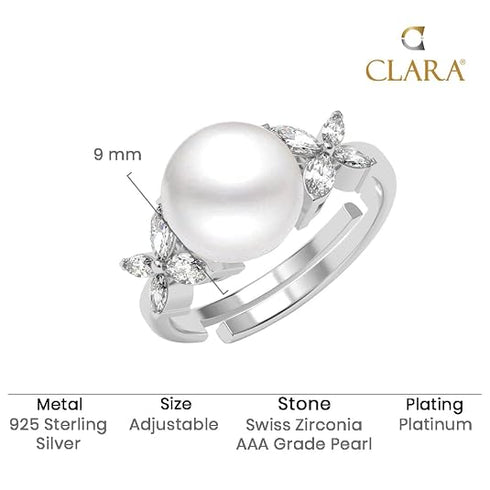 Clara 925 Sterling Silver Real Pearl Pendant Ring