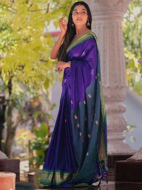 Vasthrlay Traditional Paithani Handloom Violategreen