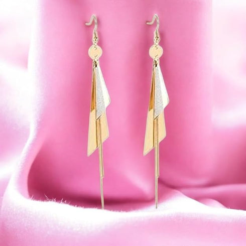 Nilu's Collection Gold Plated Geometric Triangle Long Tassel Drop Earrings