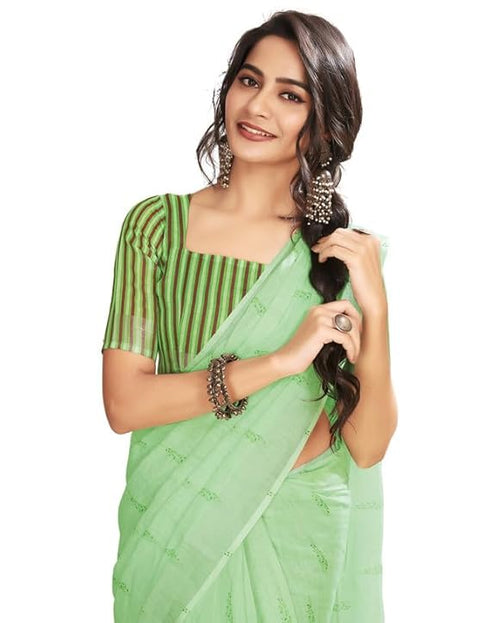 Vasthrlay Printed Pleated Unstitched White Saree