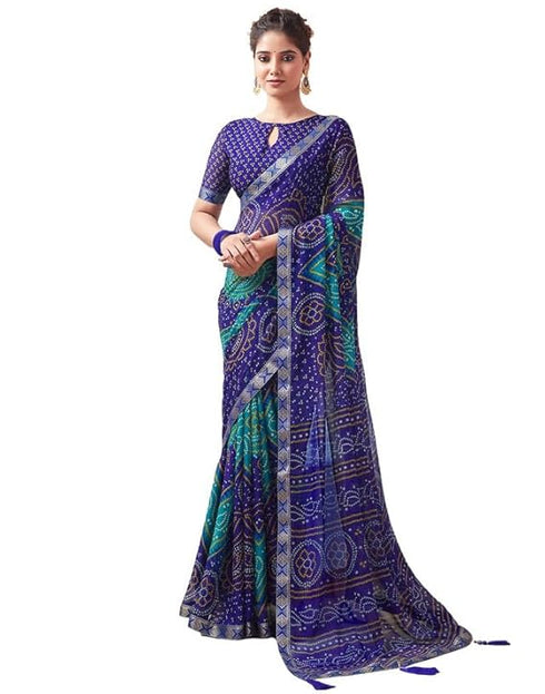 Vasthrlay Bandhani Printed Chiffon Orange Saree