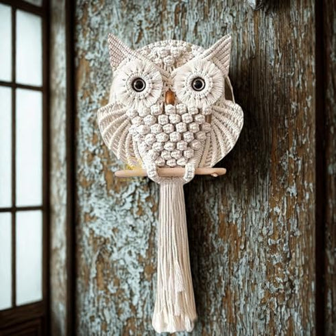 Owl Wall Hanging | Handcrafted Boho Home Decor with Natural Elements