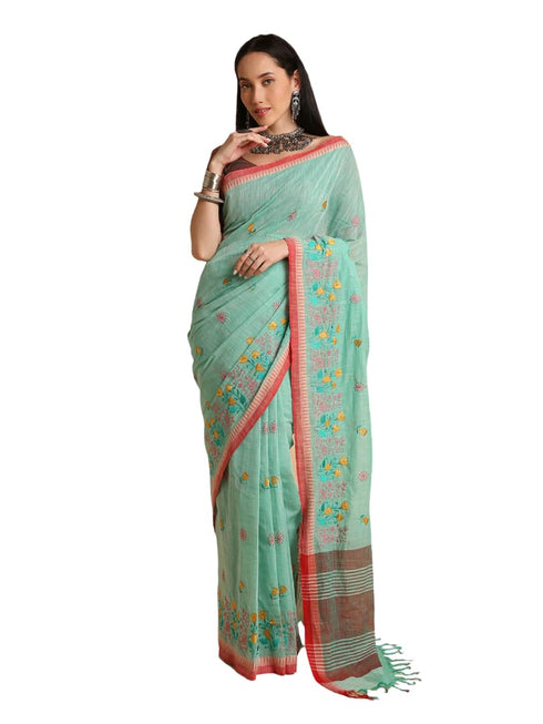 Vasthrlay Handloom Embroidered Apricot Saree