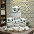 Decorative Owl Family Figurine Statue White with Gold Accents Four Owls Design