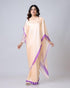 Vasthrlay Printed Kaftan Freehand Peach Women's Floral Satin Silk Saree