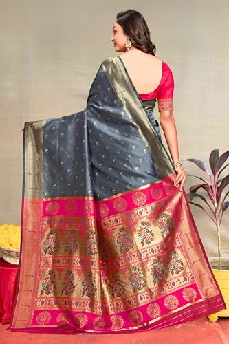 Vasthrlay Kanjivaram Chand Paithani Rama Pink Saree With Blouse Piece