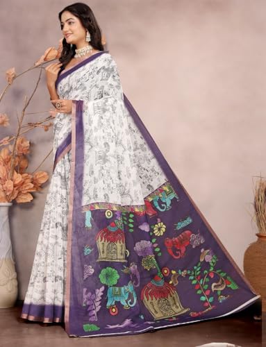 Vasthrlay Women's Cotton Kalamkari Wedding Saree With Blouse Piece