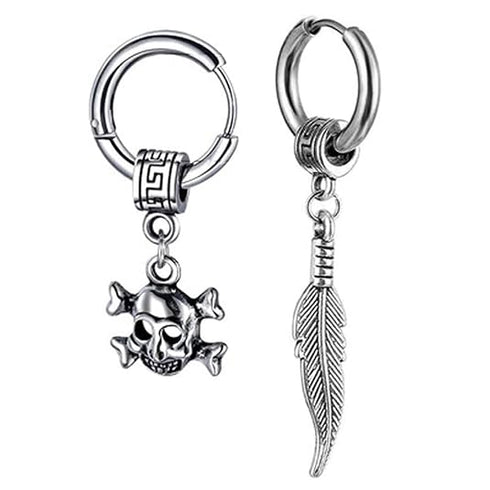 M Men Style Men Gothic Skeleton Head Dangle Hoop Studs