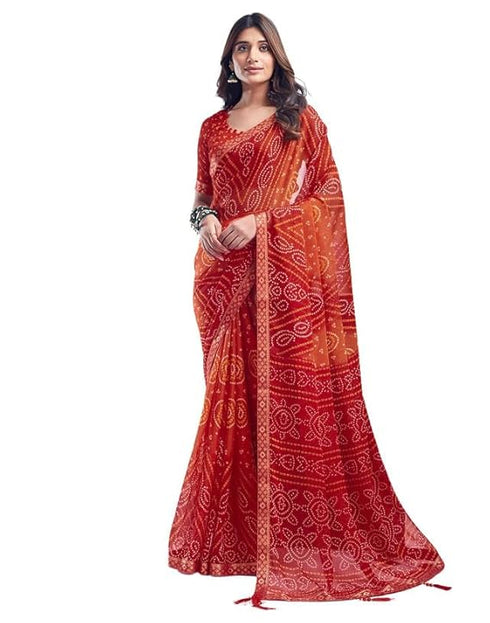 Vasthrlay Bandhani Printed Chiffon Orange Saree