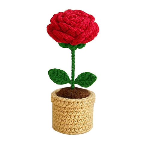 Handmade Crochet Red Rose Pot