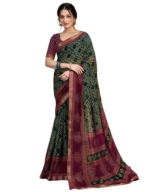 Vasthrlay Chiffon Bandhani Unstitched Yellow Saree