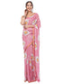 Vasthrlay Womens Lavender Purple And White Floral Digital Print Linen Saree With Unstitched Blouse Piece