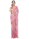 Vasthrlay Pink Floral Digital Print Linen Saree With Unstitched