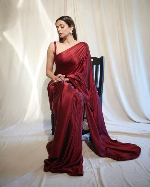 Vasthrlay Maroon Wedding Unstitched Saree