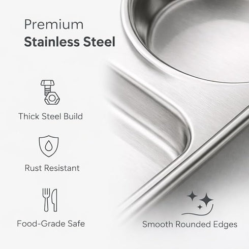 Stainless Steel 6 Compartment Plate Set of 6