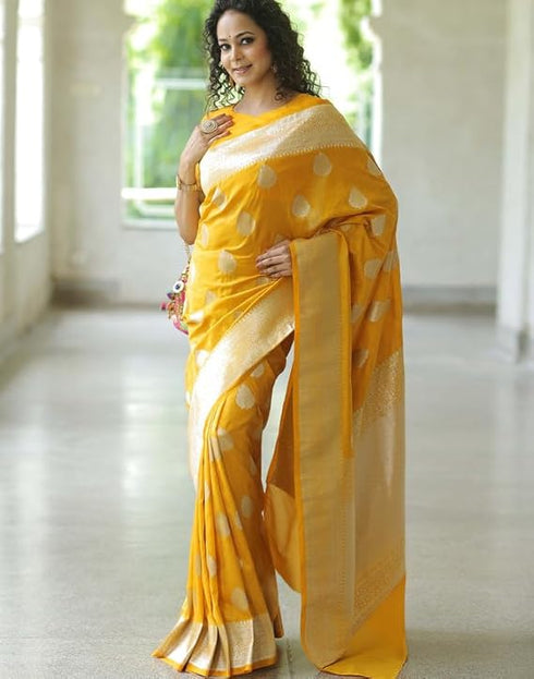 Vasthrlay Kanjivaram Banarasi Wedding Orange Saree