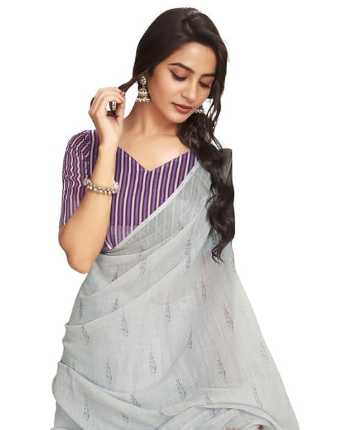 Vasthrlay Printed Pleated Unstitched White Saree