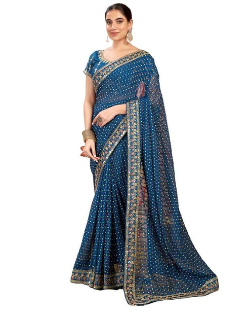 Vasthrlay Bandhani Embroidery Unstitched Rama Green Saree
