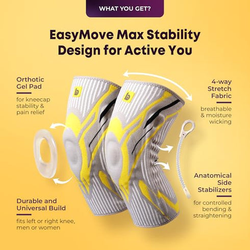 Knee Sleeve | EasyMove Max Stability Design for Gym Squats | Knee Cap Support for Women