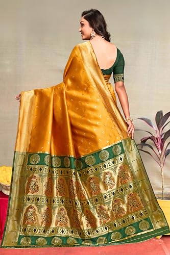 Vasthrlay Kanjivaram Chand Paithani Rama Pink Saree With Blouse Piece