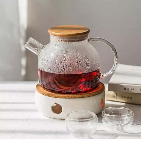 ZROY Enterprise Round Glass Tea Pot(Wooden Lid)