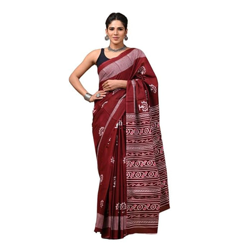 Leel Mulmul Cotton Fabric Beautiful Jaipuri Hand Block Printed Work Soft Cotton Saree