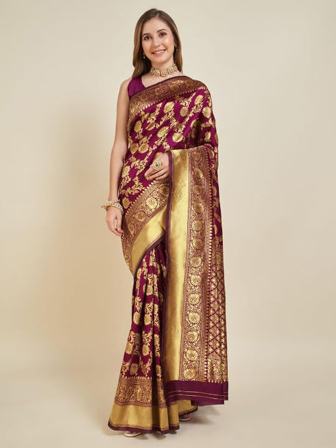 Vasthrlay Red Banarasi Traditional Unstitched Saree