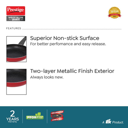 Prestige Omega Granite Non-Stick 3 Pc Cookware Set with Glass Lid