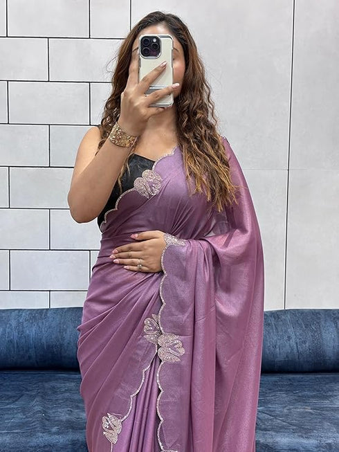 Vasthrlay Purple Border Unstitched Saree