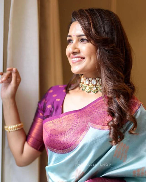 Vasthrlay Blue Banarasi Saree