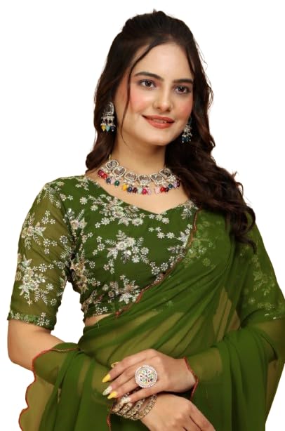 Designer Georgette Saree with Embroidered Blouse Piece
