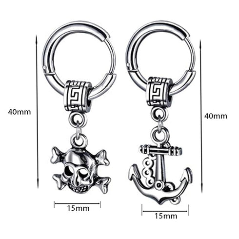 M Men Style Gothic Skeleton Head with Wheel Ship Anchor Ship Piercing Jewelry