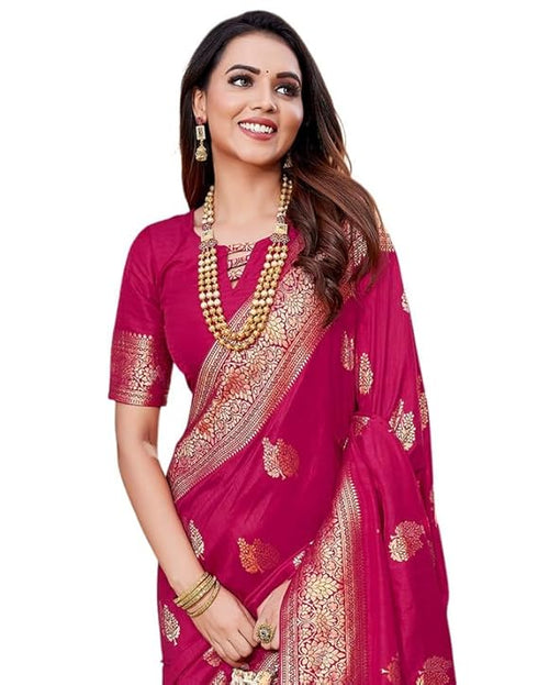 Vasthrlay Banarasi Kanjivaram Unstitched Pink Saree