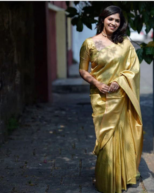 Vasthrlay Yellow Kanjivaram Wedding Saree