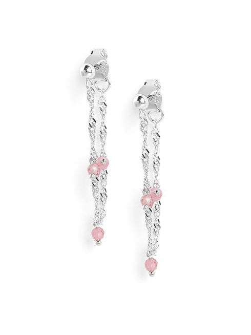 925 Sterling Silver Rhodium Plated Tourmaline Stud with Chain Earring