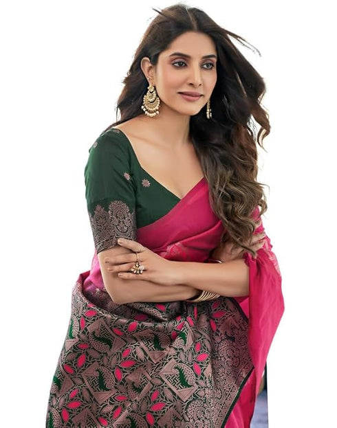 Vasthrlay Jacquard Kanjivaram Unstitched Pista Green Saree